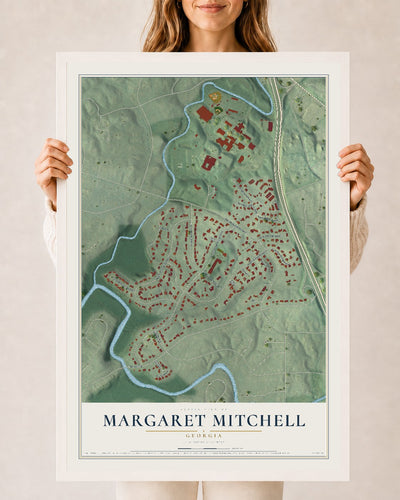 Margaret Mitchell, Georgia map print, 24" x 36" W/ White Ayous Wood Frame mockup