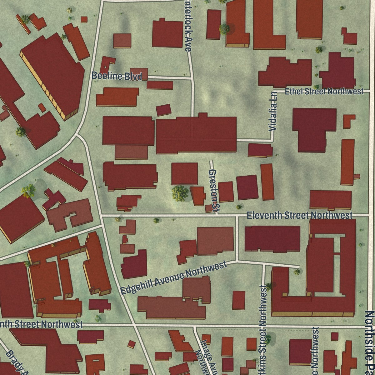 Close-up 1 of the Marietta Street Artery, Georgia map artwork