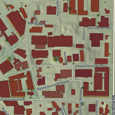 Close-up 1 of the Marietta Street Artery, Georgia map artwork