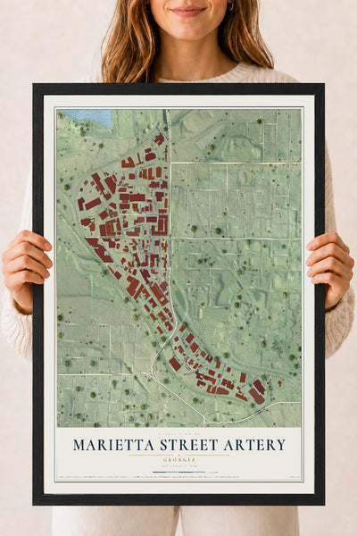 Marietta Street Artery, Georgia map print, 18" x 24" W/ Black Ayous Wood Frame mockup