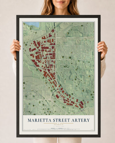 Marietta Street Artery, Georgia map print, 24" x 36" W/ Black Ayous Wood Frame mockup