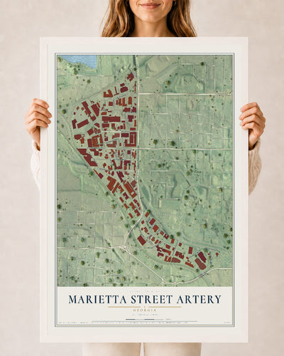 Marietta Street Artery, Georgia map print, 24" x 36" W/ White Ayous Wood Frame mockup
