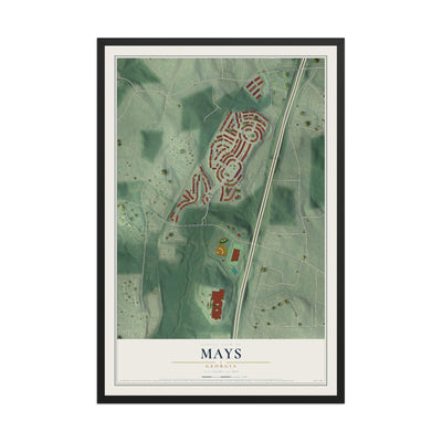 Mays, Georgia map print, 12" x 18" W/ Black Ayous Wood Frame mockup