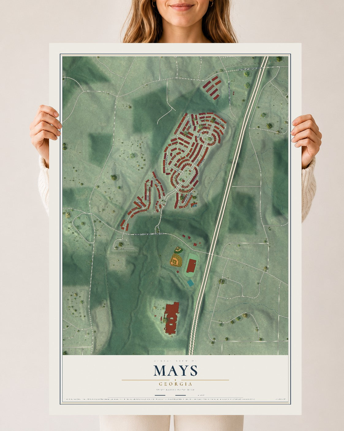 Mays, Georgia map print, 24" x 36" Archival Matte Print mockup