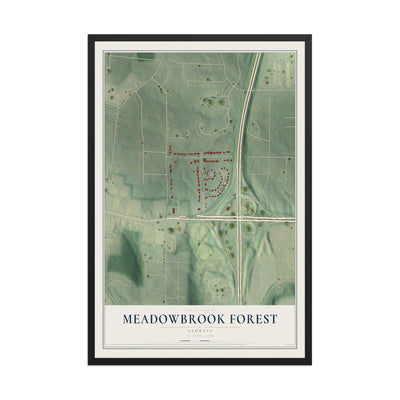 Meadowbrook Forest, Georgia map print, 12" x 18" W/ Black Ayous Wood Frame mockup