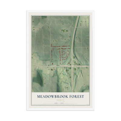 Meadowbrook Forest, Georgia map print, 12" x 18" W/ White Ayous Wood Frame mockup