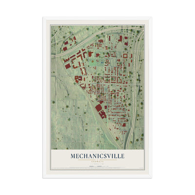 Mechanicsville, Georgia map print, 12" x 18" W/ White Ayous Wood Frame mockup
