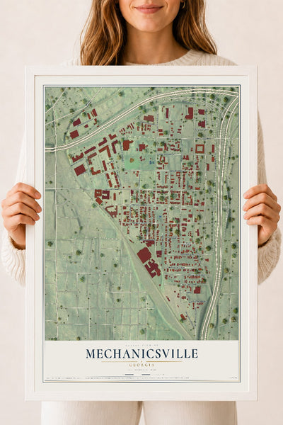 Mechanicsville, Georgia map print, 18" x 24" W/ White Ayous Wood Frame mockup