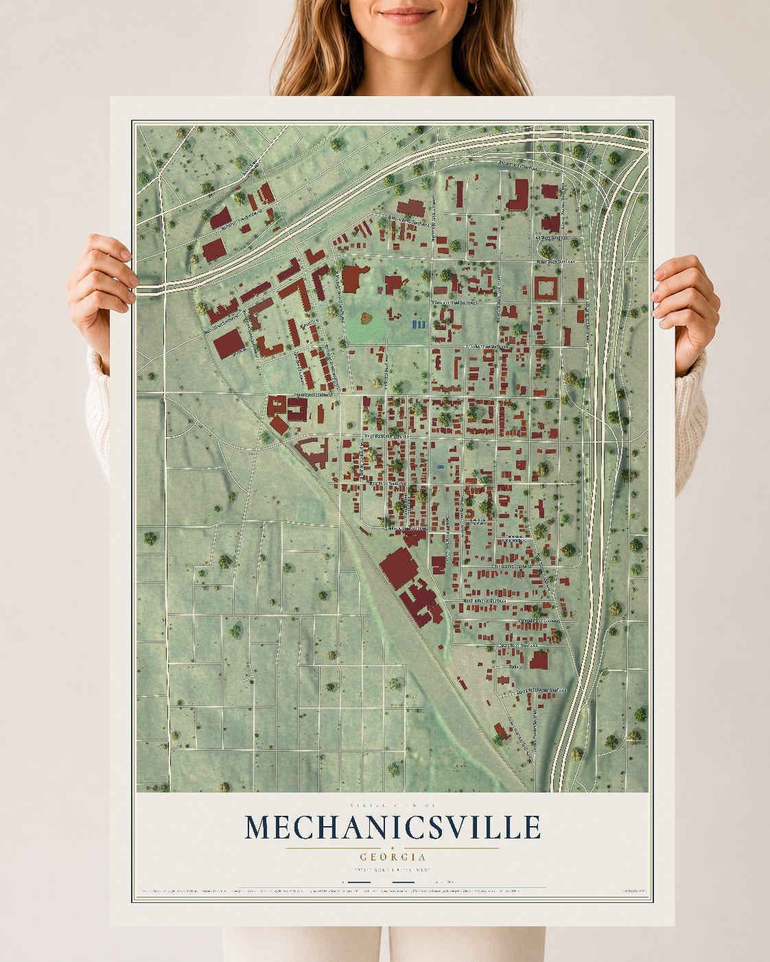 Mechanicsville, Georgia map print, 24" x 36" Archival Matte Print mockup