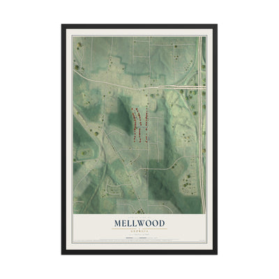 Mellwood, Georgia map print, 12" x 18" W/ Black Ayous Wood Frame mockup