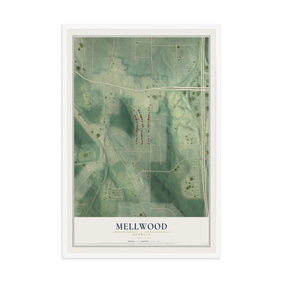 Mellwood, Georgia map print, 12" x 18" W/ White Ayous Wood Frame mockup