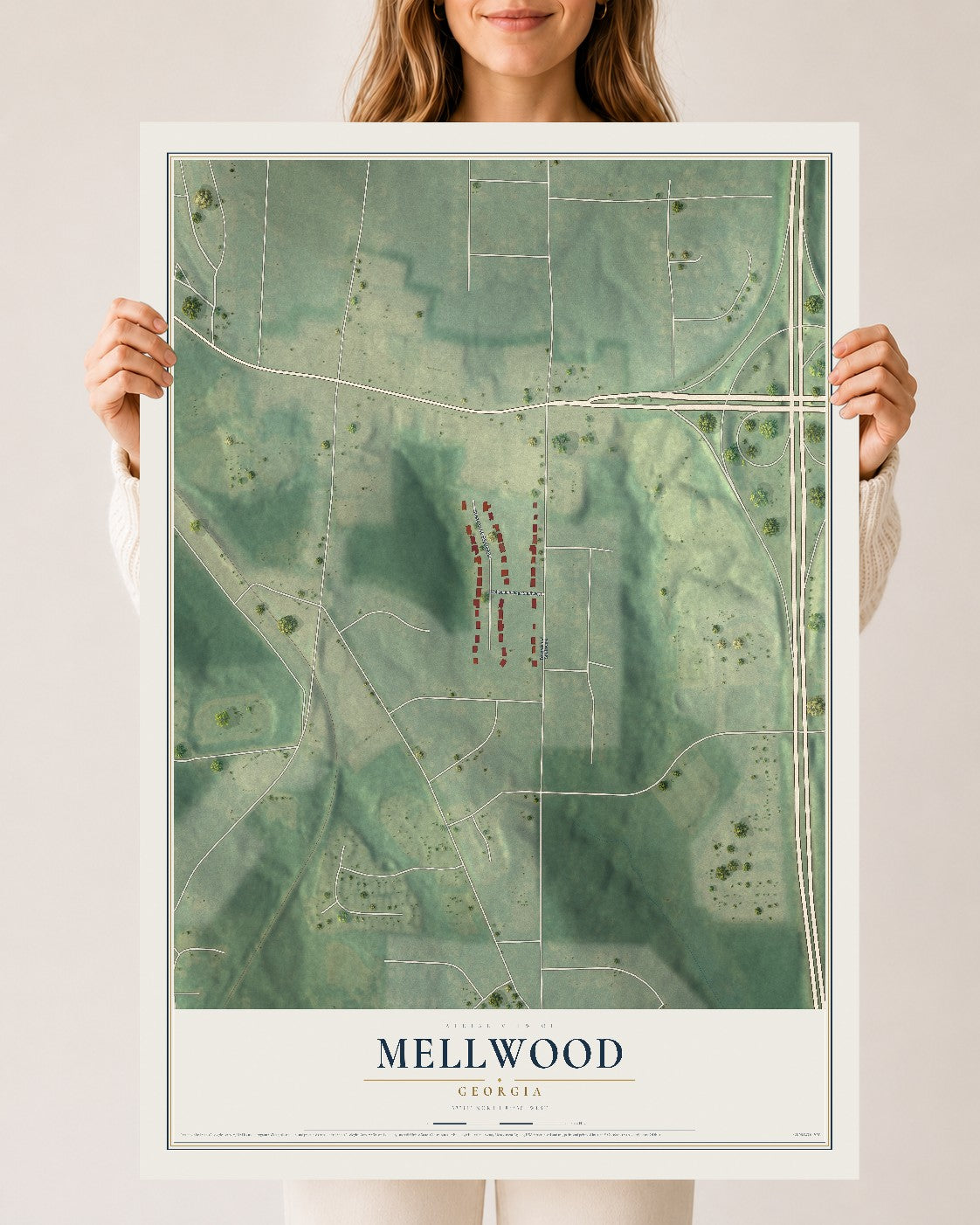 Mellwood, Georgia map print, 24" x 36" Archival Matte Print mockup