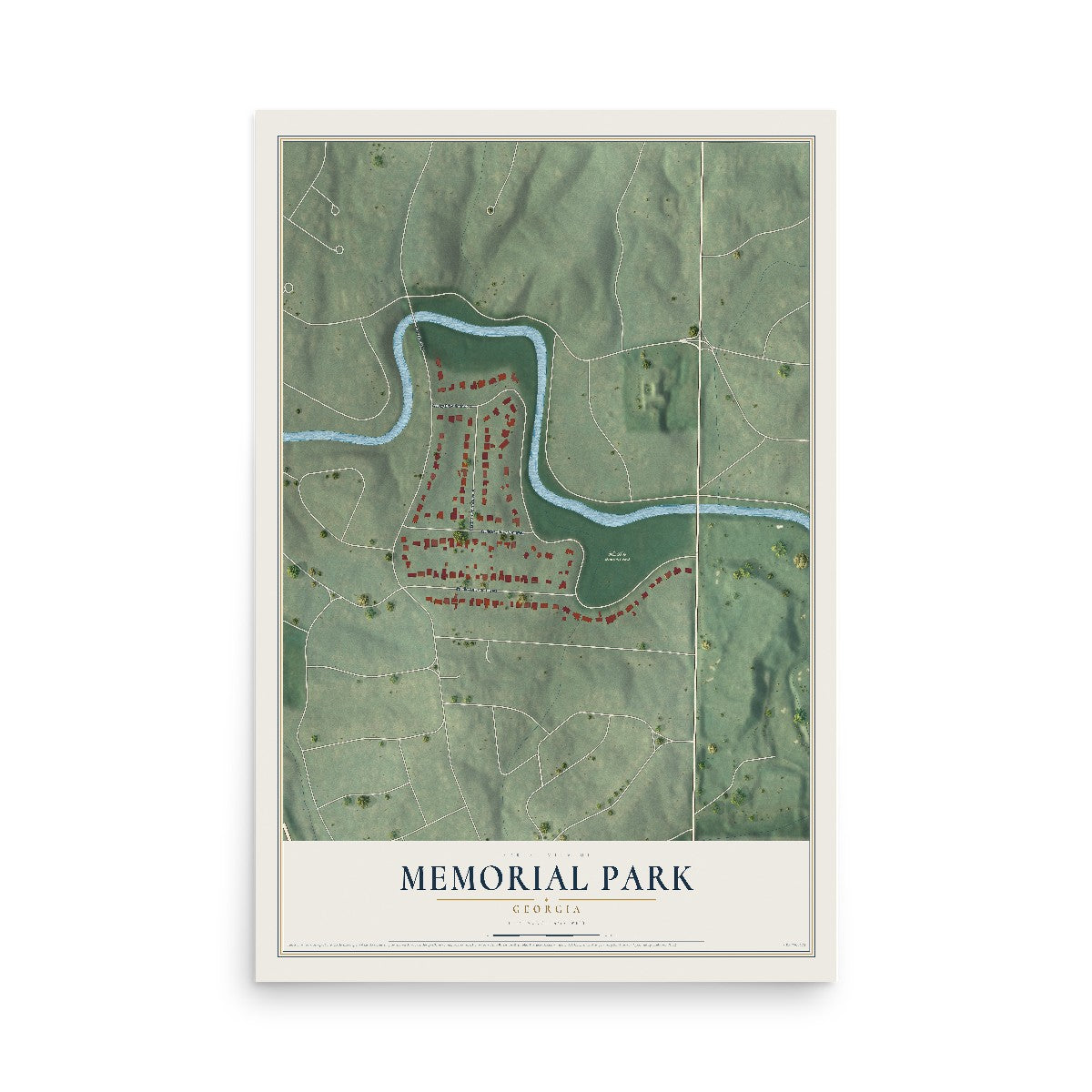 Memorial Park, Georgia map print, 12" x 18" Archival Matte Print mockup