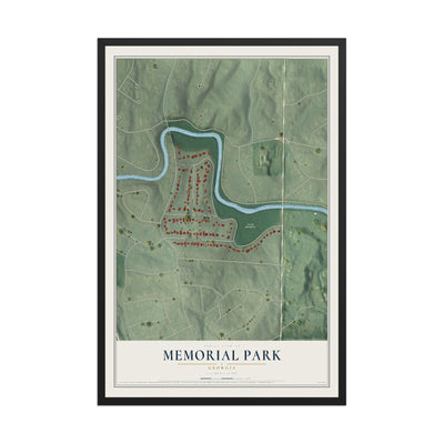Memorial Park, Georgia map print, 12" x 18" W/ Black Ayous Wood Frame mockup