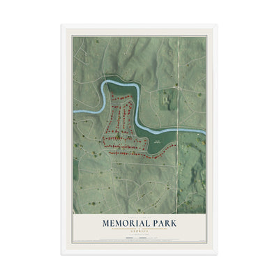 Memorial Park, Georgia map print, 12" x 18" W/ White Ayous Wood Frame mockup
