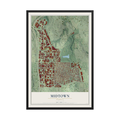 Midtown, Georgia map print, 12" x 18" W/ Black Ayous Wood Frame mockup