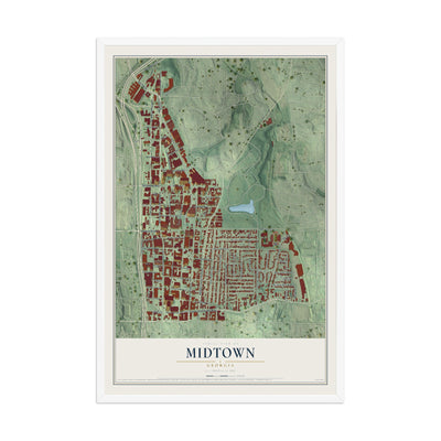 Midtown, Georgia map print, 12" x 18" W/ White Ayous Wood Frame mockup