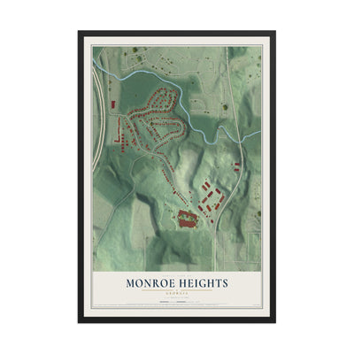 Monroe Heights, Georgia map print, 12" x 18" W/ Black Ayous Wood Frame mockup