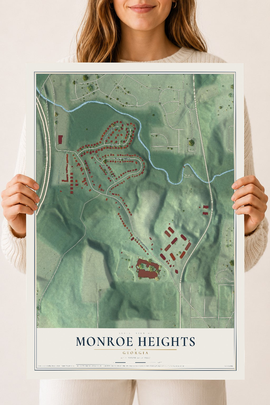Monroe Heights, Georgia map print, 18" x 24" Archival Matte Print mockup