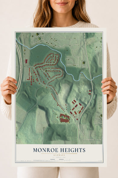 Monroe Heights, Georgia map print, 18" x 24" Archival Matte Print mockup