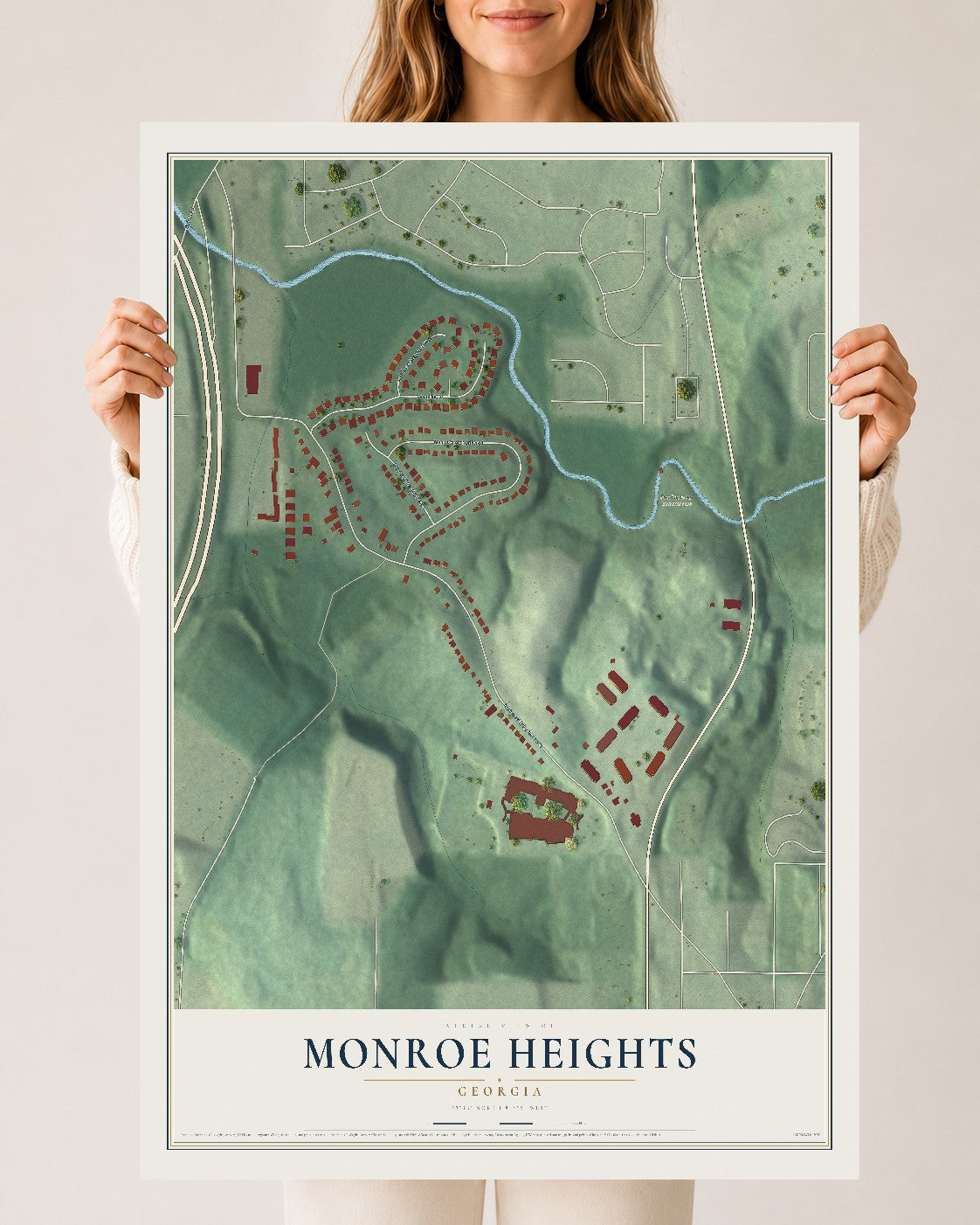 Monroe Heights, Georgia map print, 24" x 36" Archival Matte Print mockup