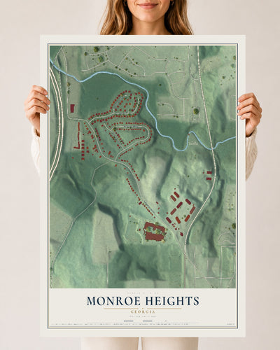 Monroe Heights, Georgia map print, 24" x 36" Archival Matte Print mockup