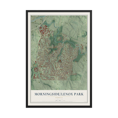Morningside-Lenox Park, Georgia map print, 12" x 18" W/ Black Ayous Wood Frame mockup