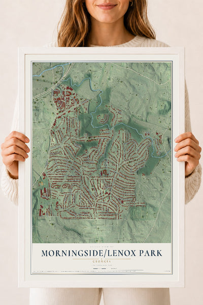 Morningside-Lenox Park, Georgia map print, 18" x 24" W/ White Ayous Wood Frame mockup