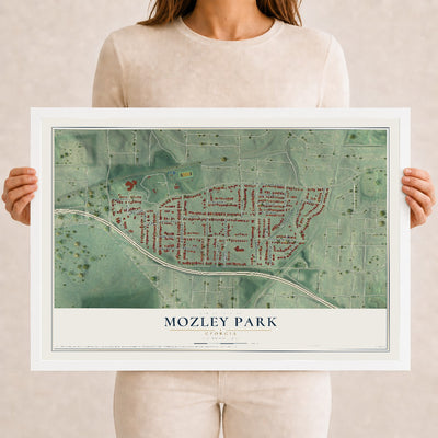 Mozley Park, Georgia map print, 12" x 18" W/ White Ayous Wood Frame mockup