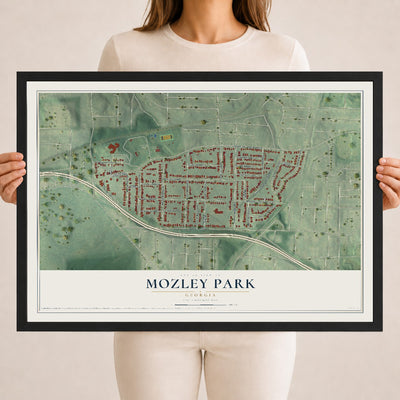 Mozley Park, Georgia map print, 18" x 24" W/ Black Ayous Wood Frame mockup