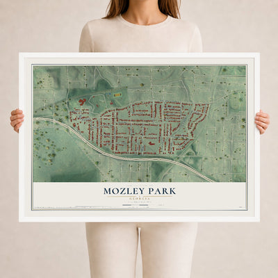 Mozley Park, Georgia map print, 24" x 36" W/ White Ayous Wood Frame mockup