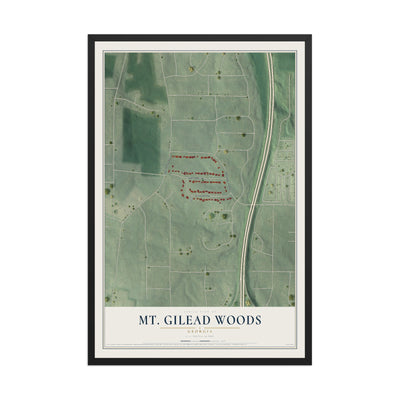Mt. Gilead Woods, Georgia map print, 12" x 18" W/ Black Ayous Wood Frame mockup