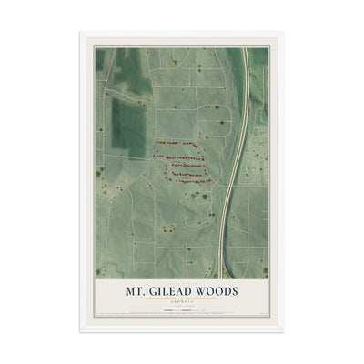 Mt. Gilead Woods, Georgia map print, 12" x 18" W/ White Ayous Wood Frame mockup