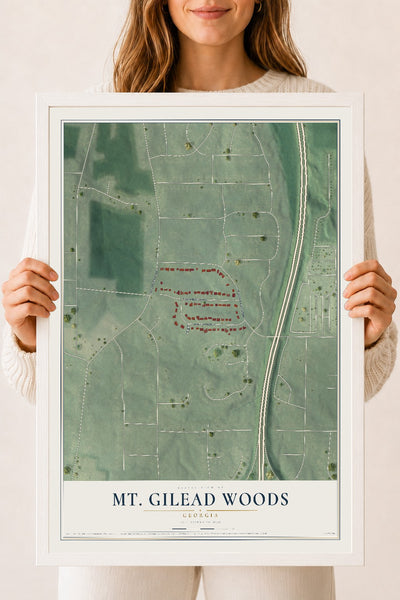 Mt. Gilead Woods, Georgia map print, 18" x 24" W/ White Ayous Wood Frame mockup