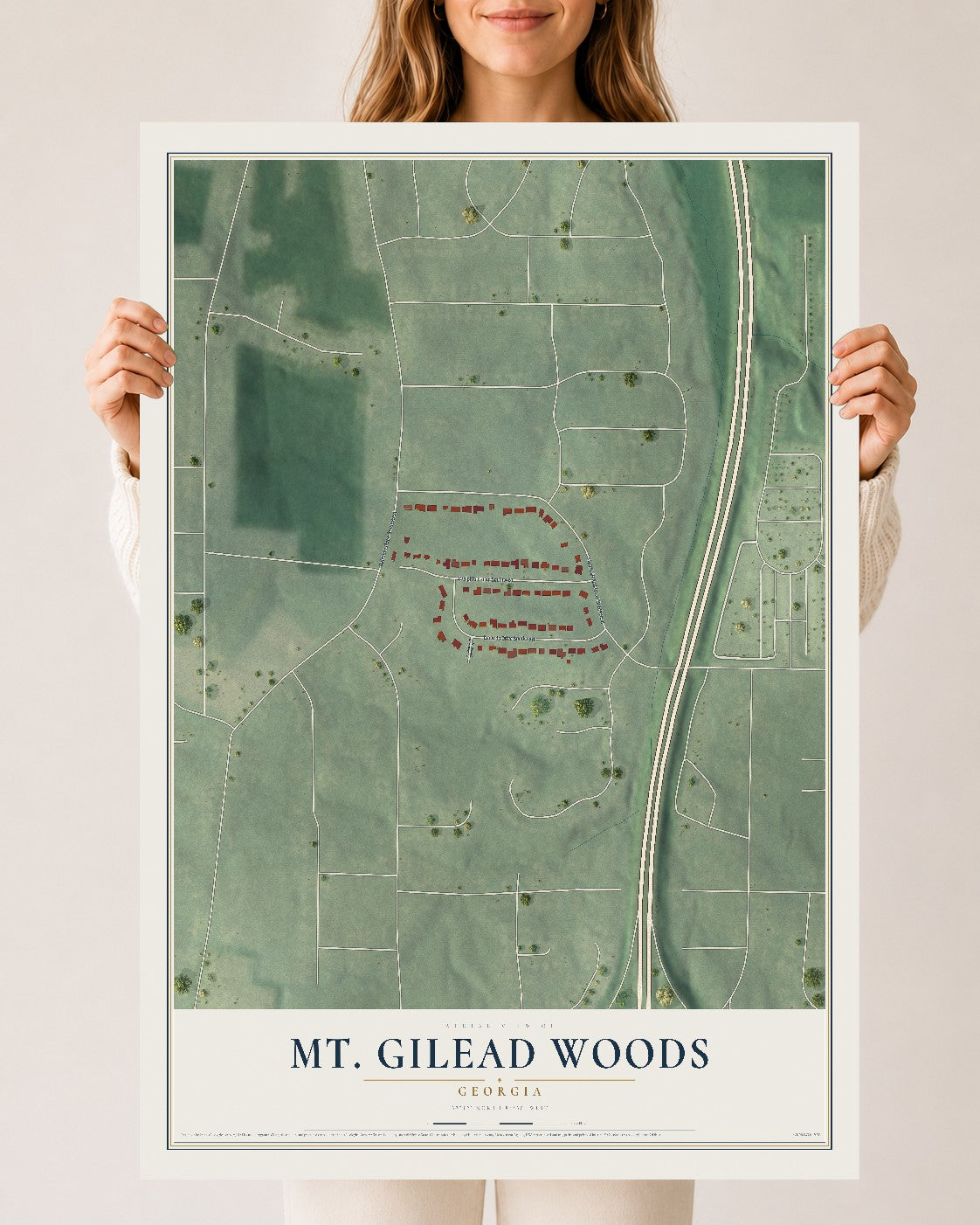 Mt. Gilead Woods, Georgia map print, 24" x 36" Archival Matte Print mockup