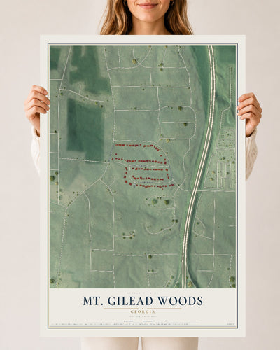Mt. Gilead Woods, Georgia map print, 24" x 36" Archival Matte Print mockup