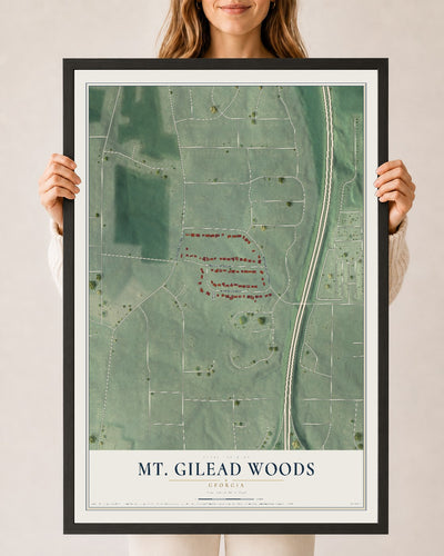 Mt. Gilead Woods, Georgia map print, 24" x 36" W/ Black Ayous Wood Frame mockup