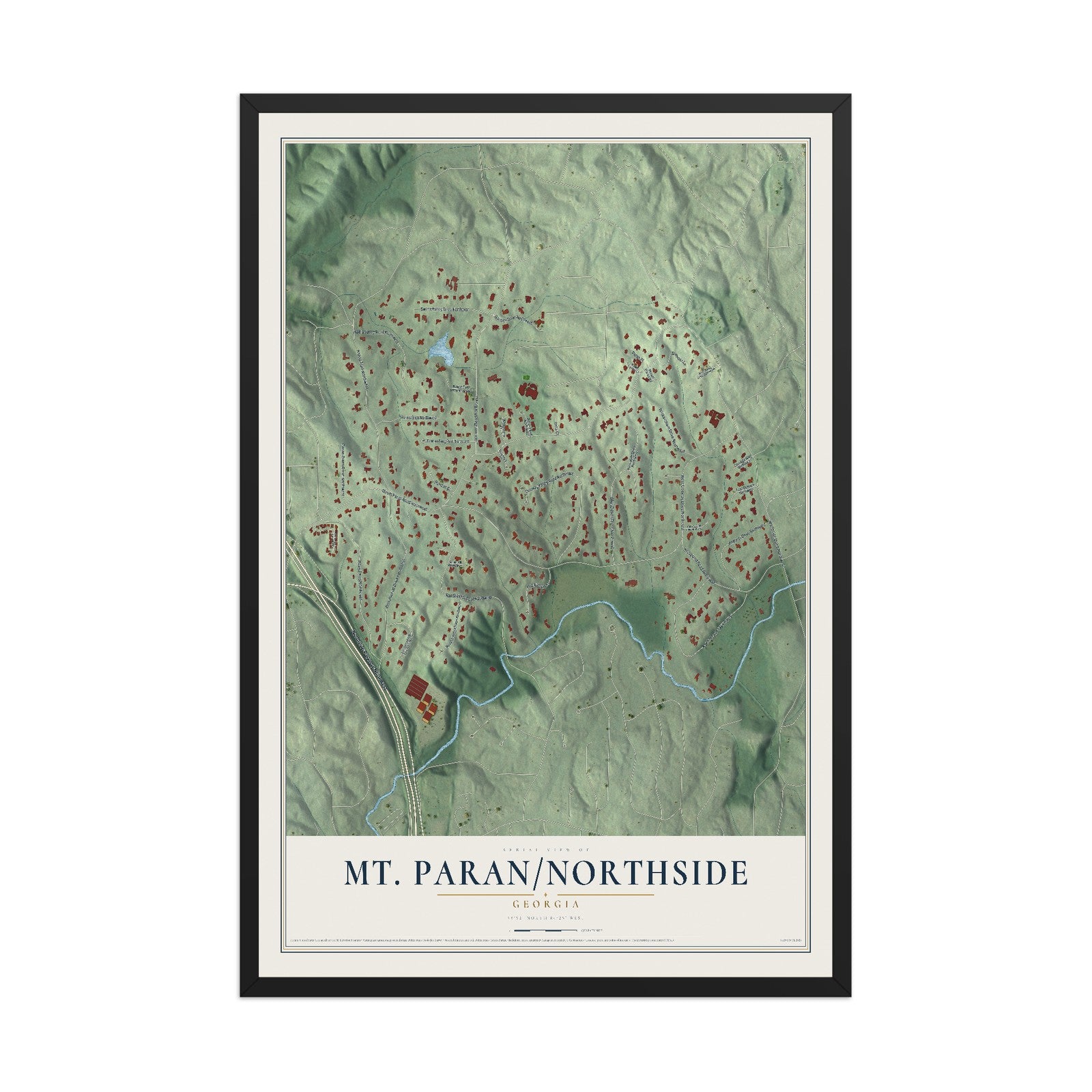 Mt. Paran-Northside, Georgia map print, 12" x 18" W/ Black Ayous Wood Frame mockup