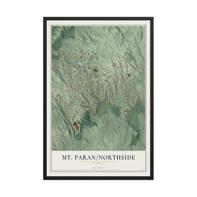 Mt. Paran-Northside, Georgia map print, 12" x 18" W/ Black Ayous Wood Frame mockup