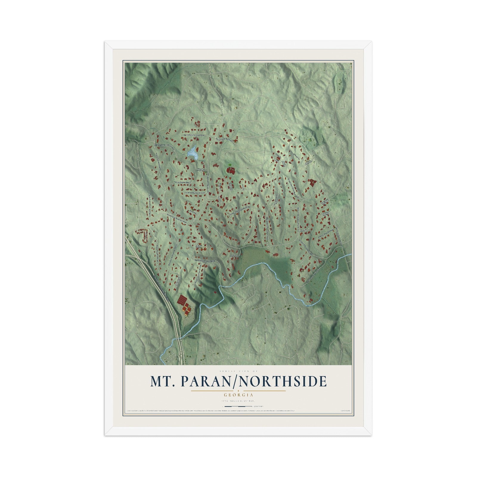 Mt. Paran-Northside, Georgia map print, 12" x 18" W/ White Ayous Wood Frame mockup