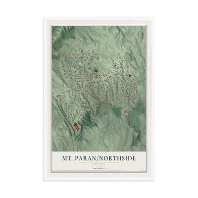 Mt. Paran-Northside, Georgia map print, 12" x 18" W/ White Ayous Wood Frame mockup