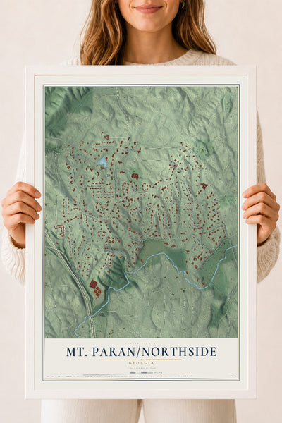 Mt. Paran-Northside, Georgia map print, 18" x 24" W/ White Ayous Wood Frame mockup