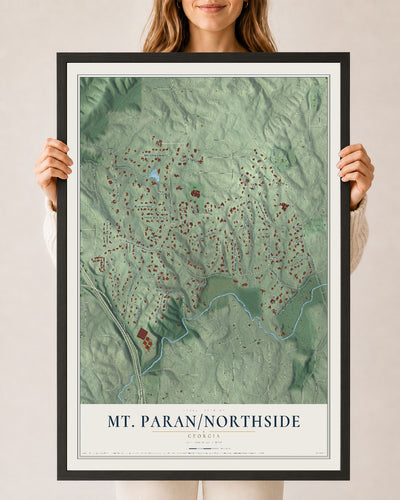 Mt. Paran-Northside, Georgia map print, 24" x 36" W/ Black Ayous Wood Frame mockup