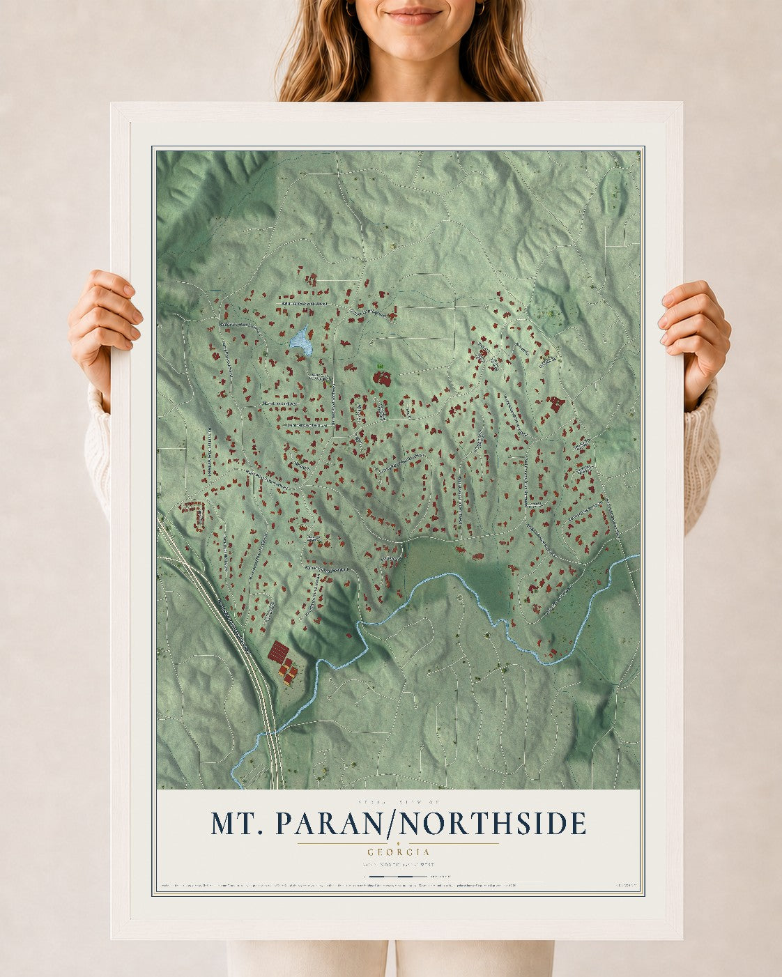Mt. Paran-Northside, Georgia map print, 24" x 36" W/ White Ayous Wood Frame mockup
