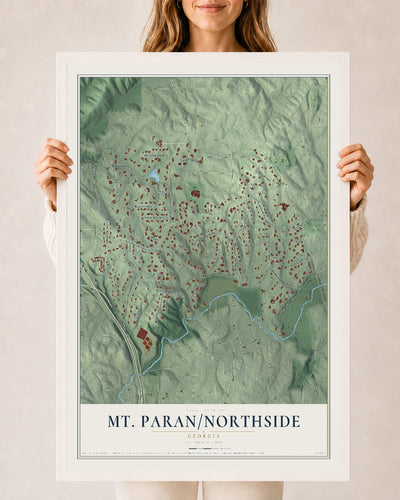 Mt. Paran-Northside, Georgia map print, 24" x 36" W/ White Ayous Wood Frame mockup