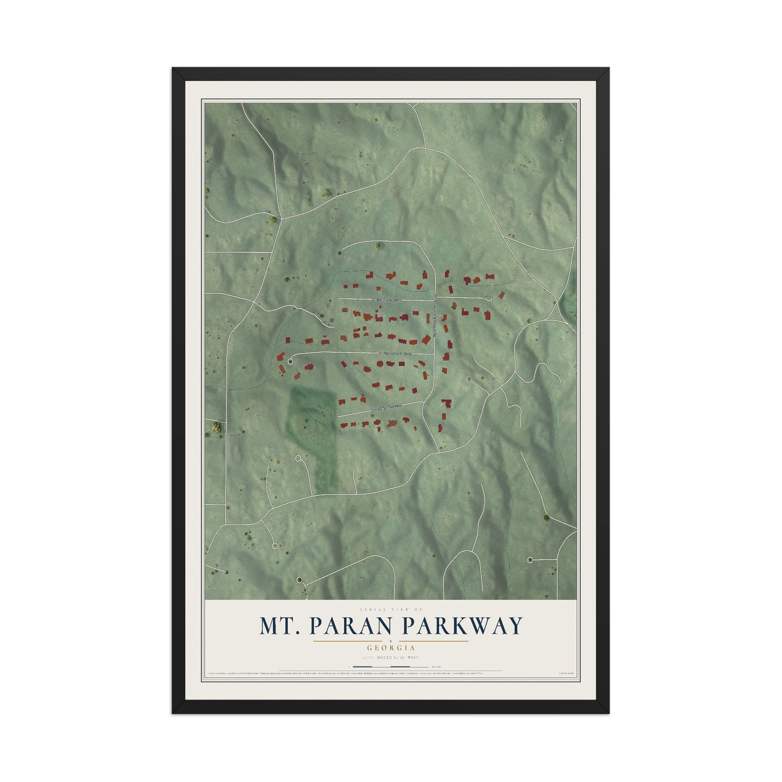 Mt. Paran Parkway, Georgia map print, 12" x 18" W/ Black Ayous Wood Frame mockup