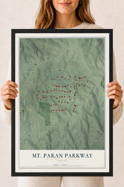 Mt. Paran Parkway, Georgia map print, 18" x 24" W/ Black Ayous Wood Frame mockup