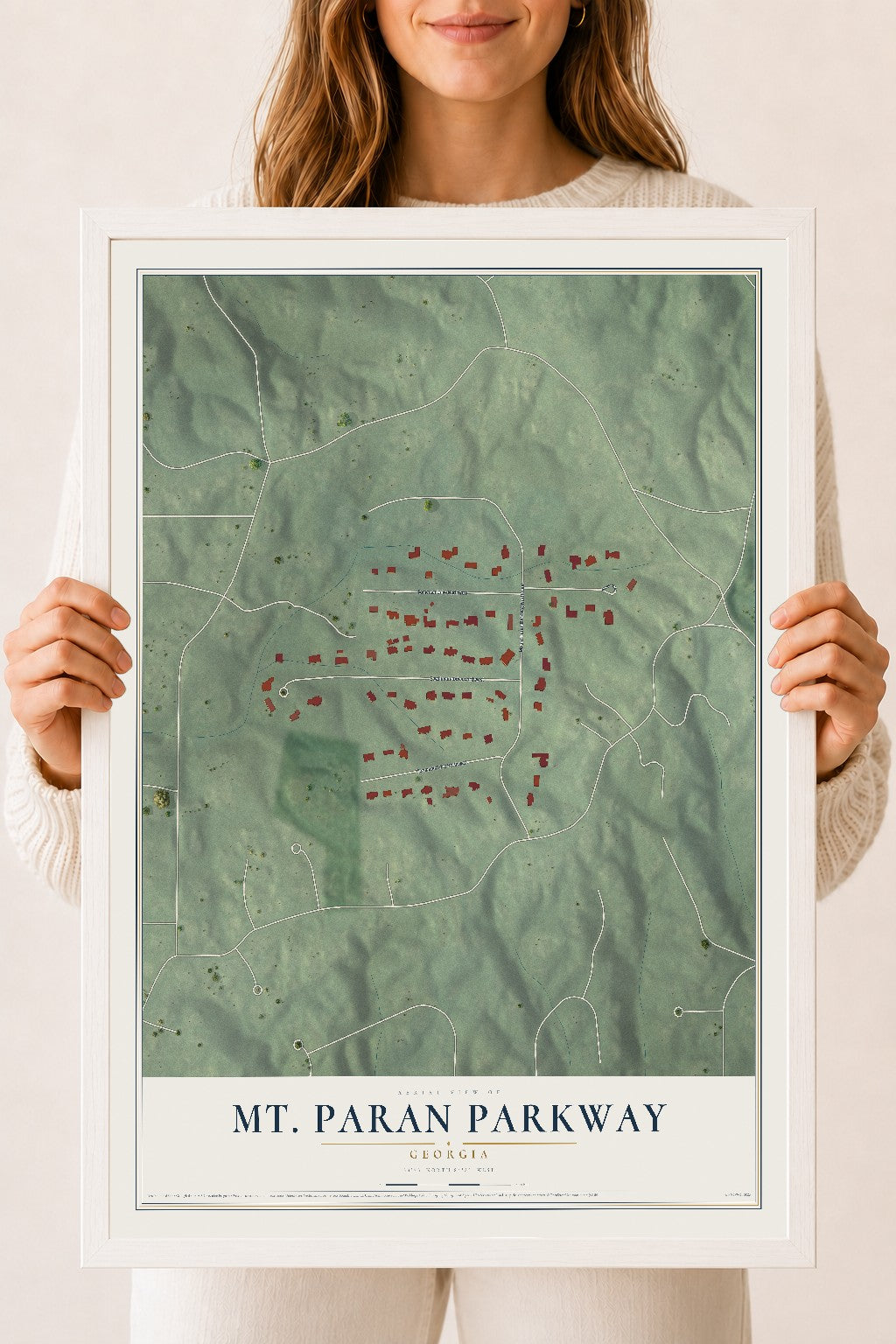Mt. Paran Parkway, Georgia map print, 18" x 24" W/ White Ayous Wood Frame mockup