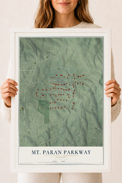 Mt. Paran Parkway, Georgia map print, 18" x 24" W/ White Ayous Wood Frame mockup
