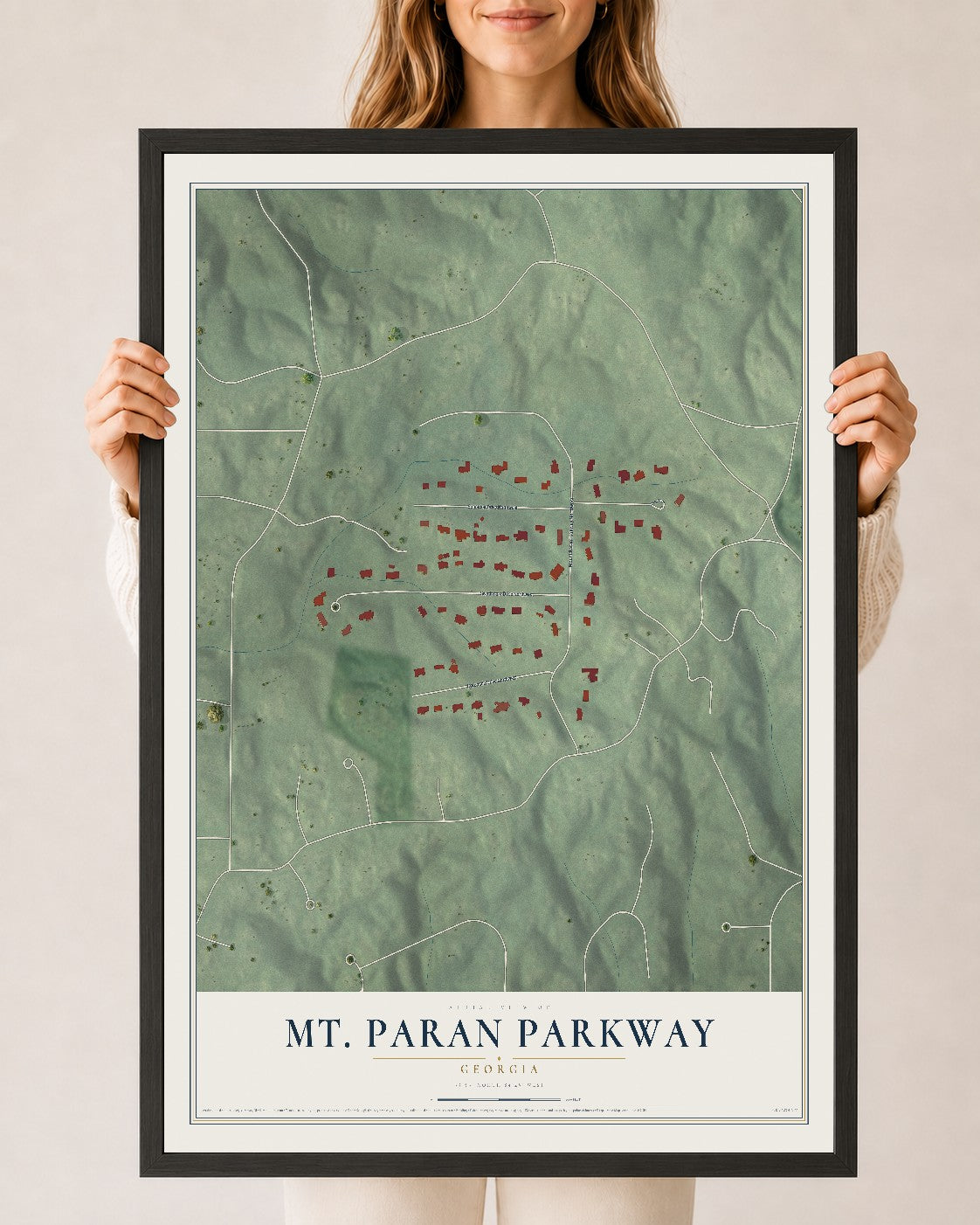 Mt. Paran Parkway, Georgia map print, 24" x 36" W/ Black Ayous Wood Frame mockup